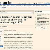 Las fusiones y adquisiciones caen un 20,3% en enero, con 161 operaciones, segn TTR